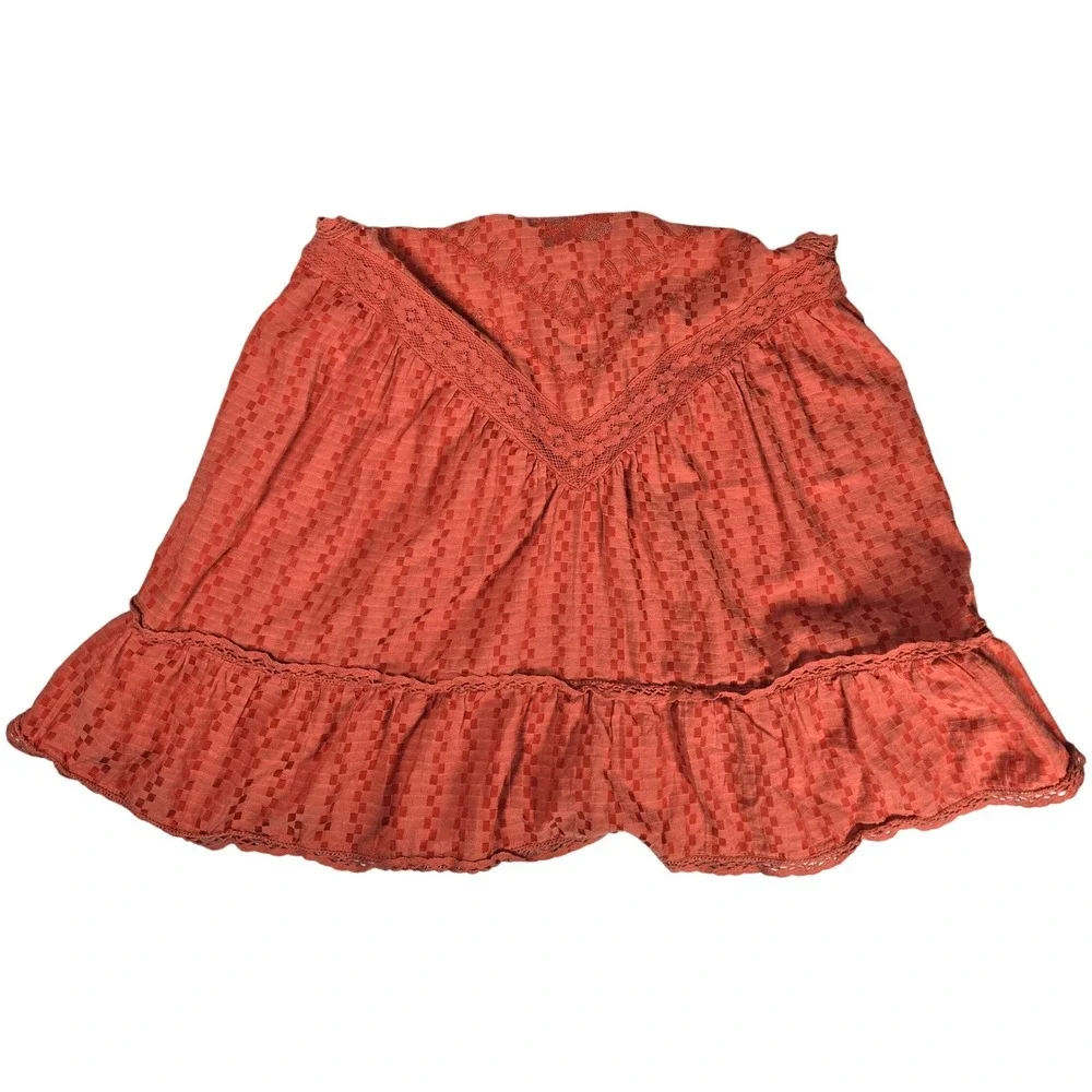 Free People Elisa Tunic Tank Top XS Coral‎ Orange Lace Trim Halter Sleeveless